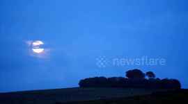 Full moon rising over Minninglow Tree Henge & Neolithic chambered tomb - 28th October 2023