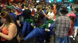 Thousands of fancy dress clad Halloween Revellers take to Broad Street in Birmingham on Saturday night