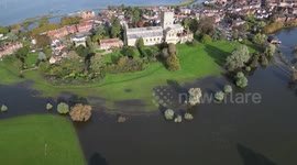 Drone footage of flooded fields in Tewkesbury in Gloucestershire, UK