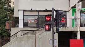 Rare pedestrian crossing countdown in France. Paris suburb, Massy, France. 28 oct 2023