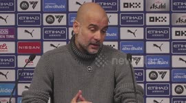 Pep Guardiola speaks after his side's 2-1 win to Brighton in Manchester, UK