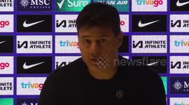Mauricio Pochettino reacts to Chelsea draw against Arsenal at press conference in London, UK
