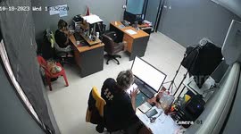 Creepy moment ghost appears to open office door