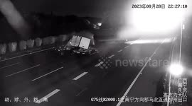 Truck crashes into stationary vehicle as driver stops for fish on busy Chinese highway