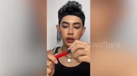 Beauty vlogger makes quick bloody Halloween look with fork and lipstick