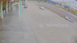 Loose nut rolls from truck and crashes into busy shop