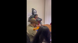 Office boss marks Halloween death ghost inflatable on his chair