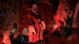 The normal celebrity filled Jonathan Ross Halloween Party is a far more muted affair with no celebrities seen. However Jonathan Ross turned his front garden into a sweet dispensing Halloween area which attracted lots of people from his area