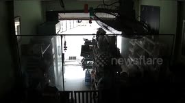 Wild monitor lizard scurries into shop before being chased out