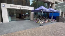 Flowers left for Lilie James at St Andrew’s Cathedral School in sydney, Australia