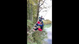 Thrilling mid-air ziplining dive into Slovenian waters