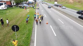 pilgrims devoted to Our Lady of Aparecida, walking along the Dutra Highway to the sanctuary of the Patron Saint of Brazil