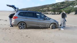 Car stuck on Cornish beach as Storm Ciaran approaches saved by pickup there to retrieve ice cream stand
