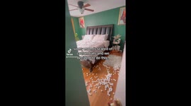 Scaring my mom with cotton balls on halloween!