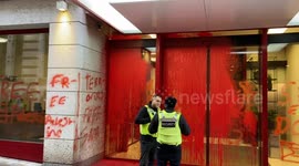 Pro-Palestine protester occupies and sprays paint on weapons firm Leonardo’s London HQ