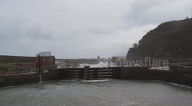 Waves crash over seawall at Cornish village as Storm Ciaran makes landfall