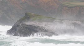 Huge waves whipped up by Storm Ciaran crash into Cornwall's coast