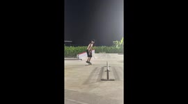 Skateboard snaps in half as boy tries to boardslide across pole