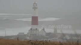 Storm Ciaran batters Dorset coast at Portland Bill in UK