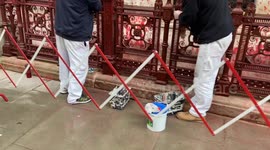 Pro-Palestine protesters splash red paint on the Foreign Office in Westmister
