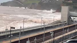 Huge waves from Storm Ciaran pound English Channel sea defences at Dawlish