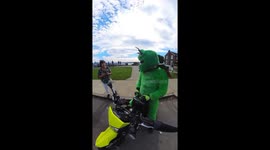 Fluffy's playful reversal: a picture for the grandson