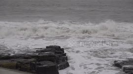 High tide at Porthcawl, South Wales as Storm Ciaran hits the UK