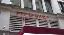 Protesters arrested for writing 'Free Gaza' in red paint on London building