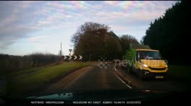 Dashcam car crash Loose tyre rolling and hitting moving car head on destroying car
