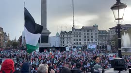 Tens of throusands of people join a rally in Trafalgar Square in solidarity with Palestine