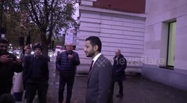 Victim Sayed Ahmed Alwadaei and guilty MP Bob Stewart leaving court in London, UK