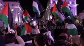 London pro-Palestine protest and vigil by Eros statue at Piccadilly Circus