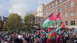 Pro-Palestine rally takes place outside the US consulate in Belfast, UK