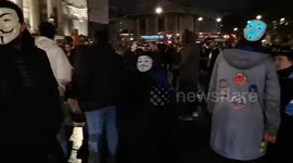 The annual Million Mask march was so poorly attended this year that the protestors actually joined in with a dance group for a bit who was performing in Trafalgar Square
