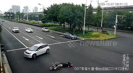 Collision leaves scooter rider pinned to ground by vehicle in China