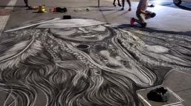 Street artist paints Captain Jack Sparrow in Sao Paulo, Brazil