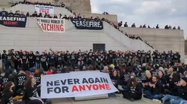 Protesters Demand Gaza Ceasefire At Statue Of Liberty in New York, USA