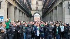 Celtic fans in Plaza Mayor Madrid previous Champions league VS Atlético de Madrid.on 7 November,2023.