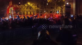 Protest against the amnesty in front of the PSOE headquarters in Ferraz, Madrid, surrounded by the Police on November 07, 2023.