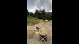 Creative mountain biker's impressive jump ends in a crash-tastic manner