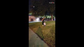 Determined toddler tries to flip like his father, ends up flopping instead!