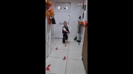 Kid embraces the thrills while sporting his creatively cute Zombie costume