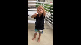 Cute little toddler tries his hand at blowing bubbles *Wholesome Toddler Video*