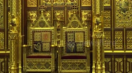 House of Lords Chamber and Royal Gallery ahead of State Opening of Parliament in London, UK