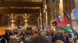 Pro-Palestine activists hold sit-in at Amsterdam Centraal station