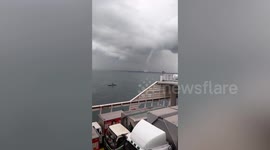 Ferry passengers terrified as waterspout tornado swirls at sea