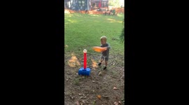 Baby's baseball swing accidentally hits sibling