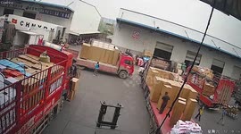 Female worker runs away from box of exploding fire extinguishers in China