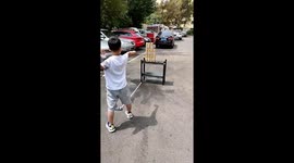 Chinese Kid Shatters Beer Bottles with Playing Cards in Northeast China