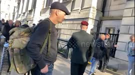 Far right protester shouts vile religious abuse at members of the public on Whitehall after a counter demonstration at Cenotaph on Armistice Day.